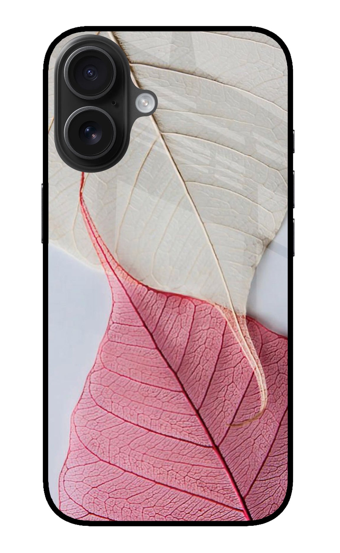 White Pink Leaf iPhone 16 Glass Case