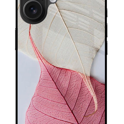 White Pink Leaf iPhone 16 Glass Case