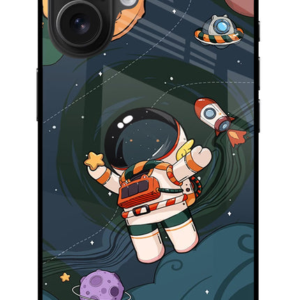 Cartoon Astronaut iPhone 16 Glass Case Back Cover by Casekaro