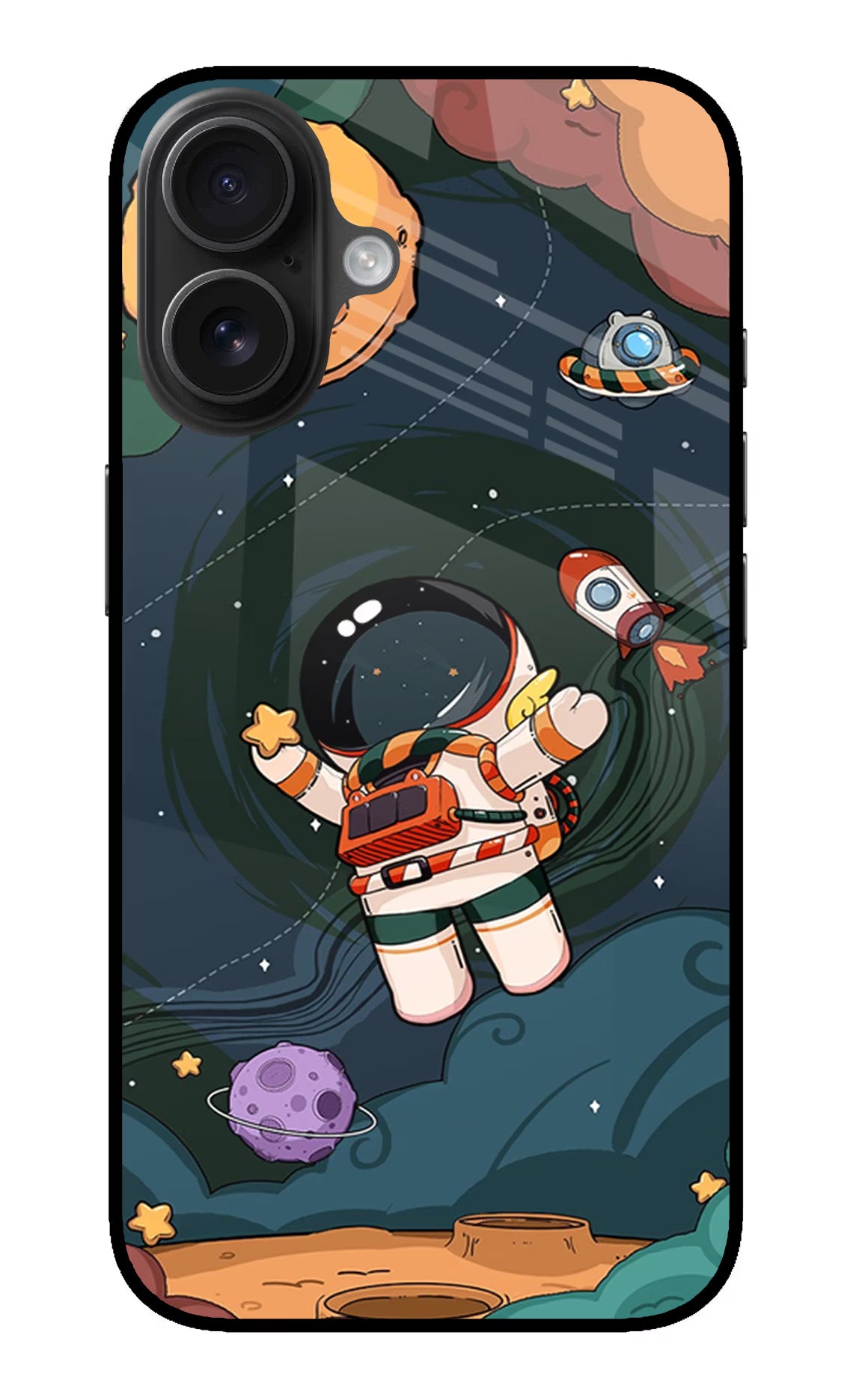 Cartoon Astronaut iPhone 16 Glass Case Back Cover by Casekaro