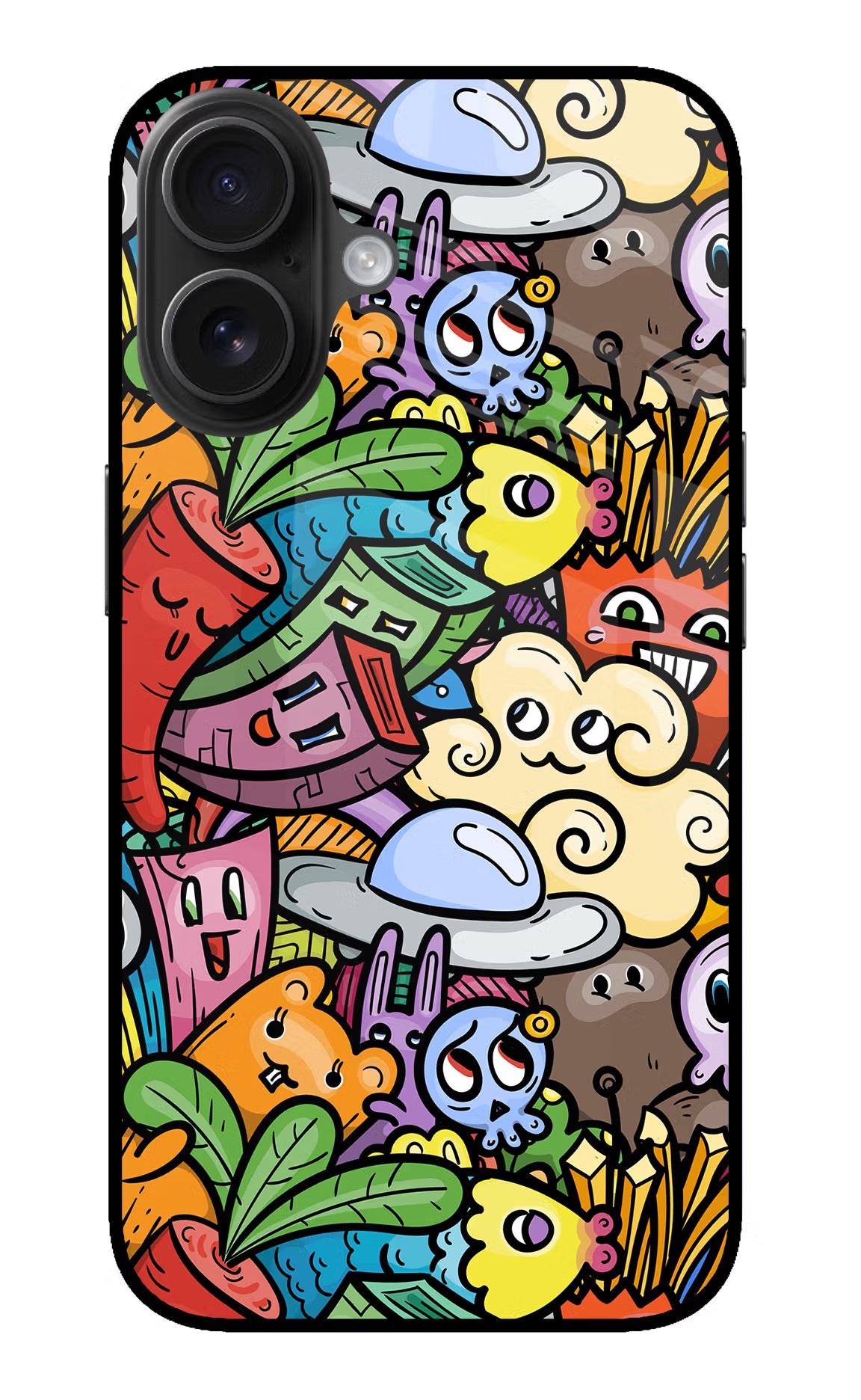 Veggie Doodle iPhone 16 Glass Case Back Cover by Casekaro