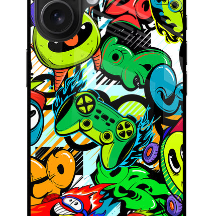 Game Doodle iPhone 16 Glass Case Back Cover by Casekaro