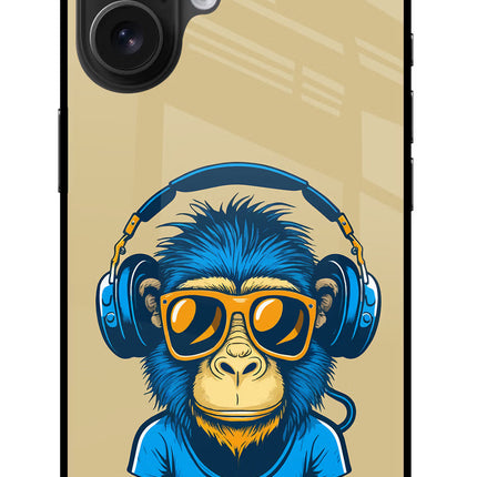 Monkey Headphone iPhone 16 Glass Case Back Cover by Casekaro