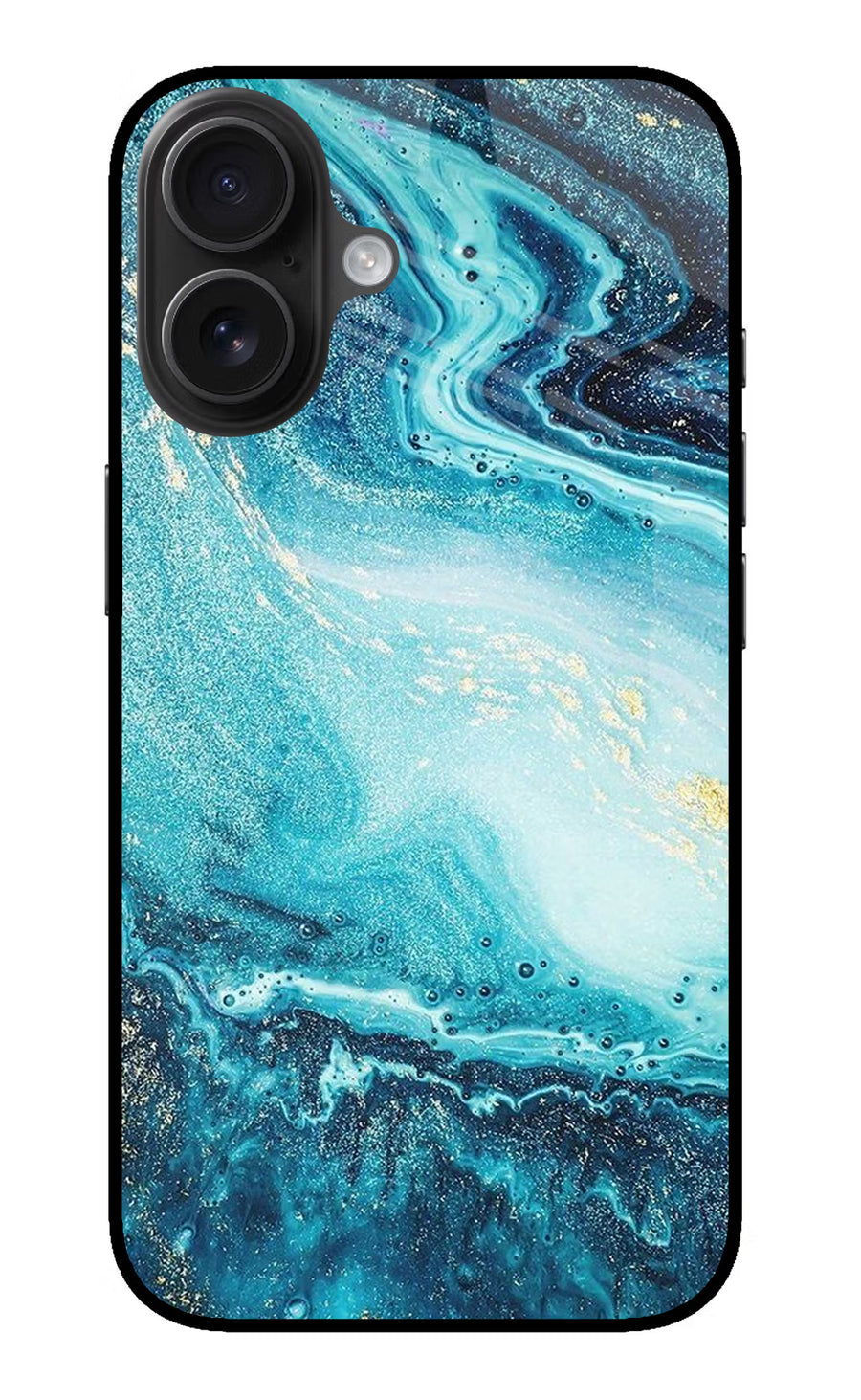 Blue Glitter Marble iPhone 16 Back Cover, Metal case