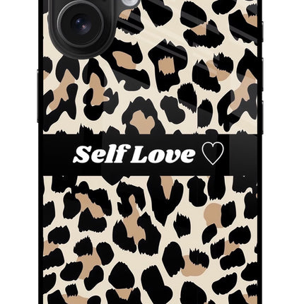 Leopard Print Self Love iPhone 16 Glass Case Back Cover by Casekaro