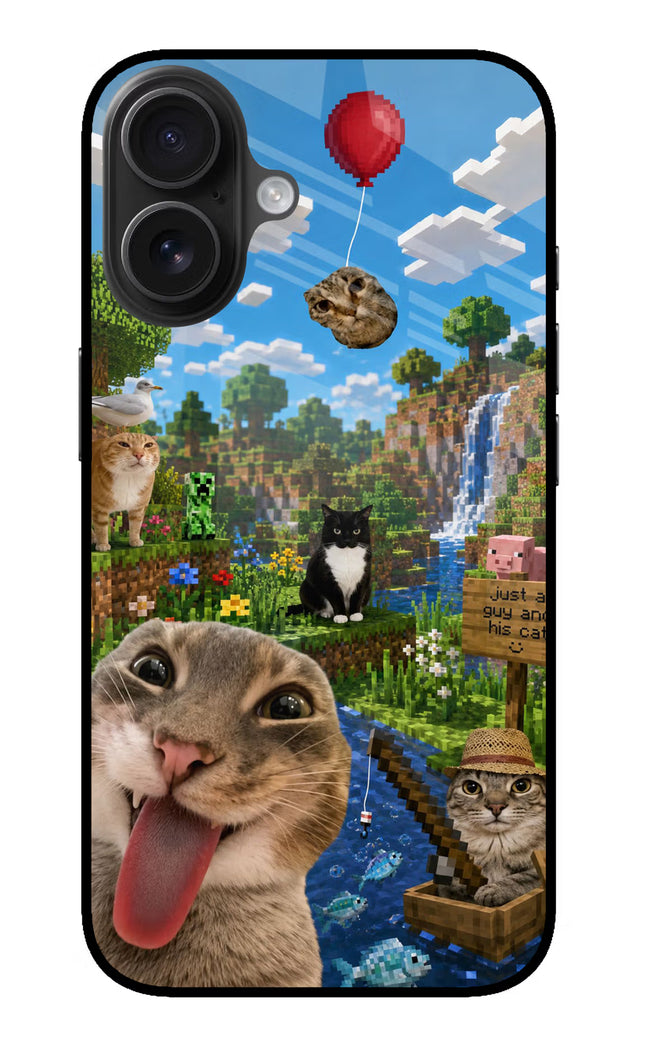 Minecraft Cat Chaos iPhone 16 Glass Case