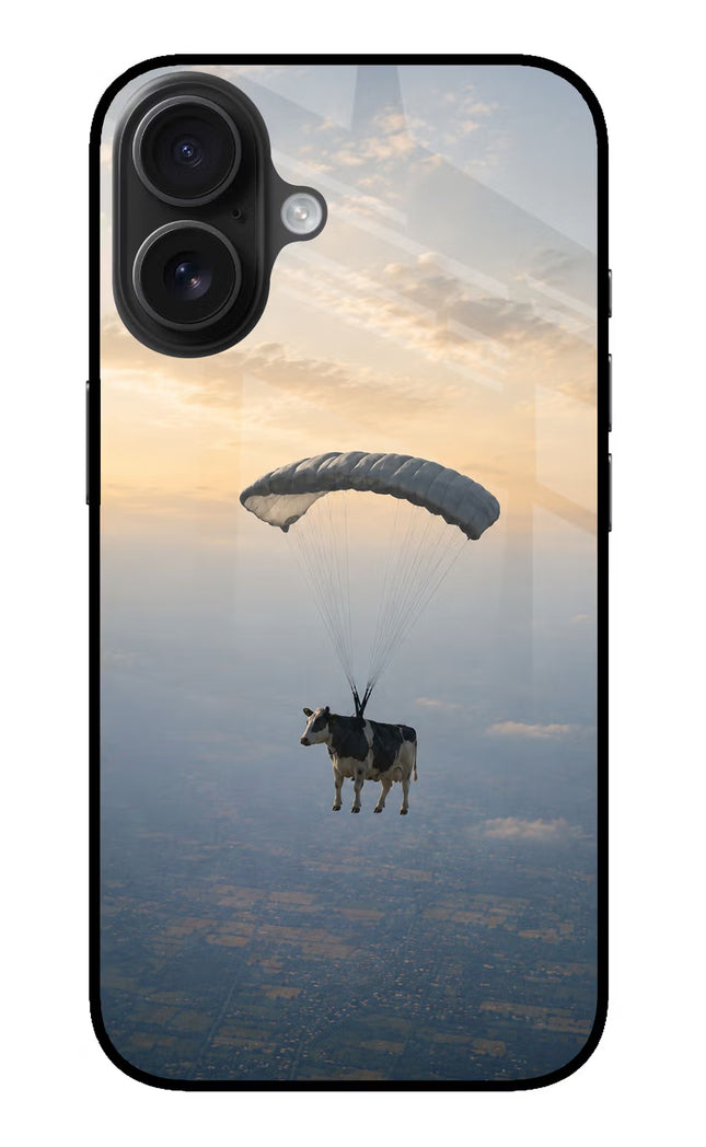 Skydiving Cow iPhone 16 Glass Case