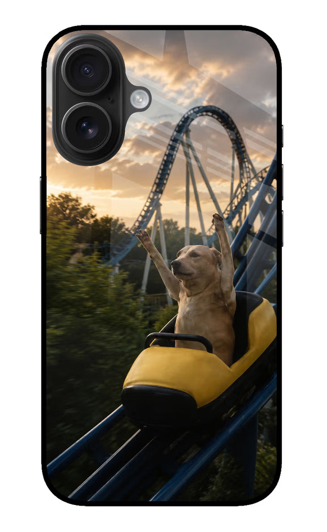 Rollercoaster Dog iPhone 16 Glass Case