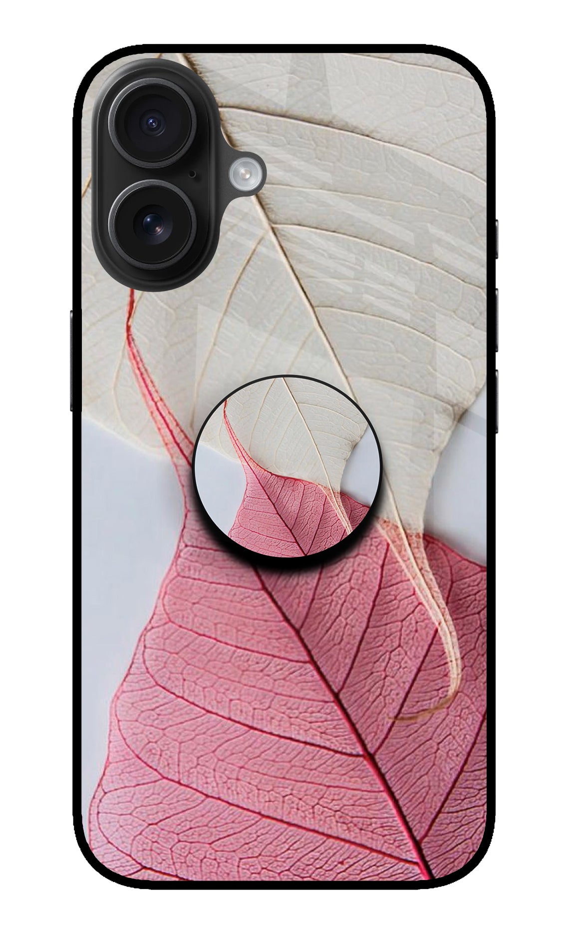 White Pink Leaf iPhone 16 Pop Case