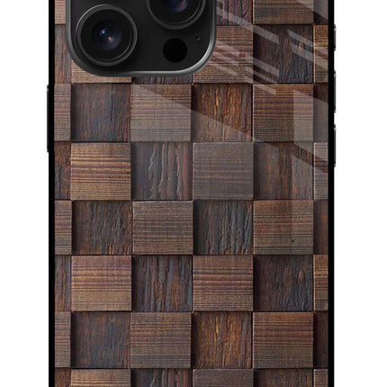 Wooden Cube Design iPhone 16 Pro Glass Case Back Cover by Casekaro