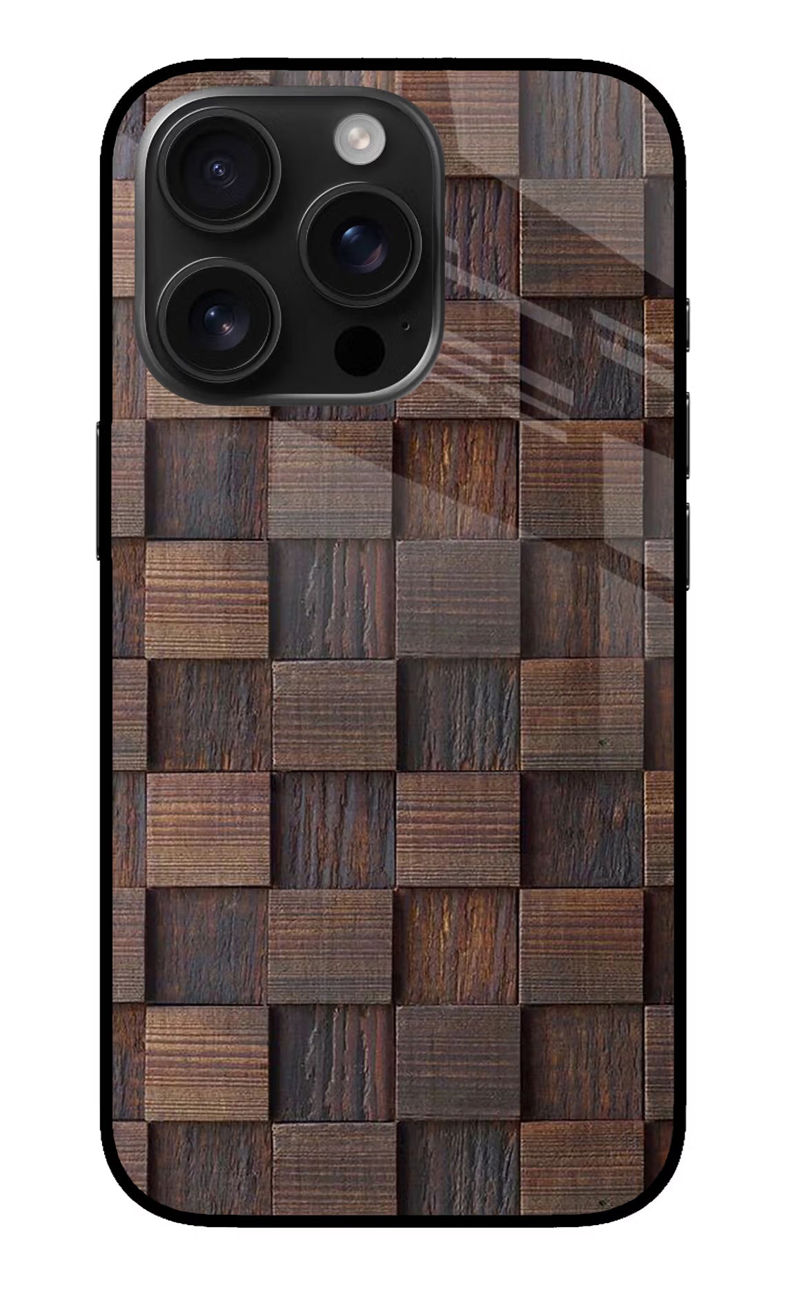 Wooden Cube Design iPhone 16 Pro Glass Case Back Cover by Casekaro