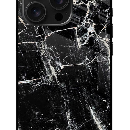 Black Marble Texture iPhone 16 Pro Glass Case Back Cover by Casekaro