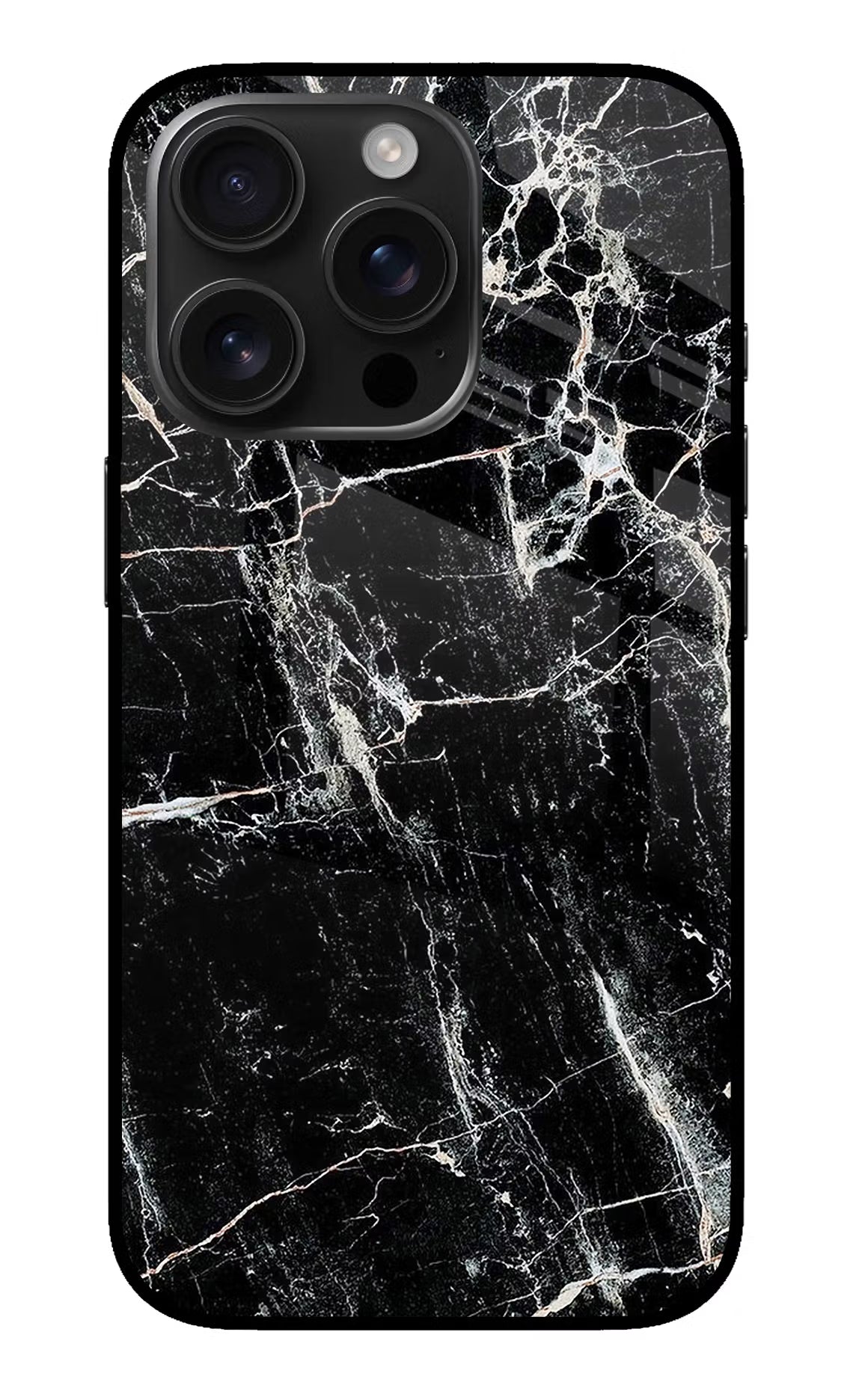 Black Marble Texture iPhone 16 Pro Glass Case Back Cover by Casekaro