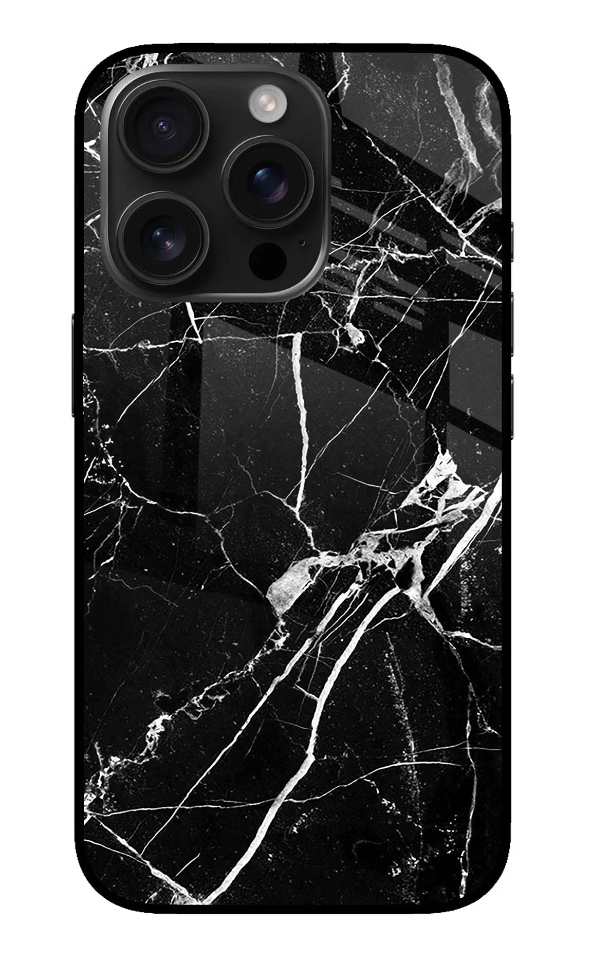 Black Marble Pattern iPhone 16 Pro Glass Case Back Cover by Casekaro