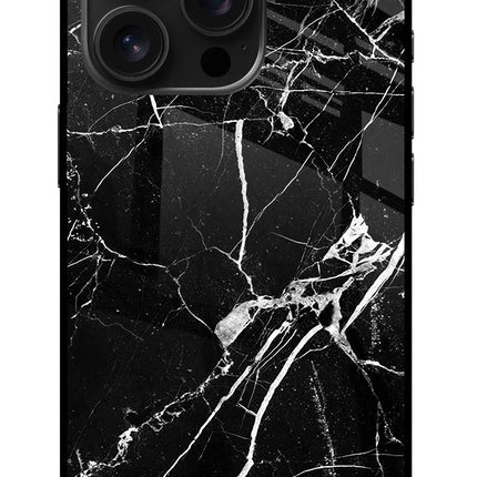 Black Marble Pattern iPhone 16 Pro Glass Case