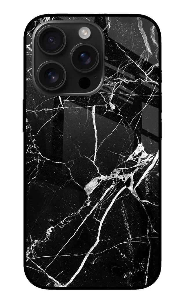 Black Marble Pattern iPhone 16 Pro Glass Case
