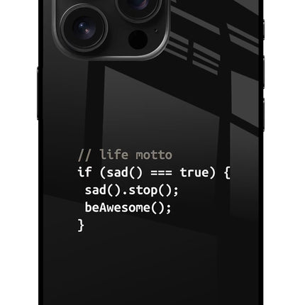 Life Motto Code iPhone 16 Pro Glass Case Back Cover by Casekaro