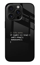Life Motto Code iPhone 16 Pro Glass Case Back Cover by Casekaro