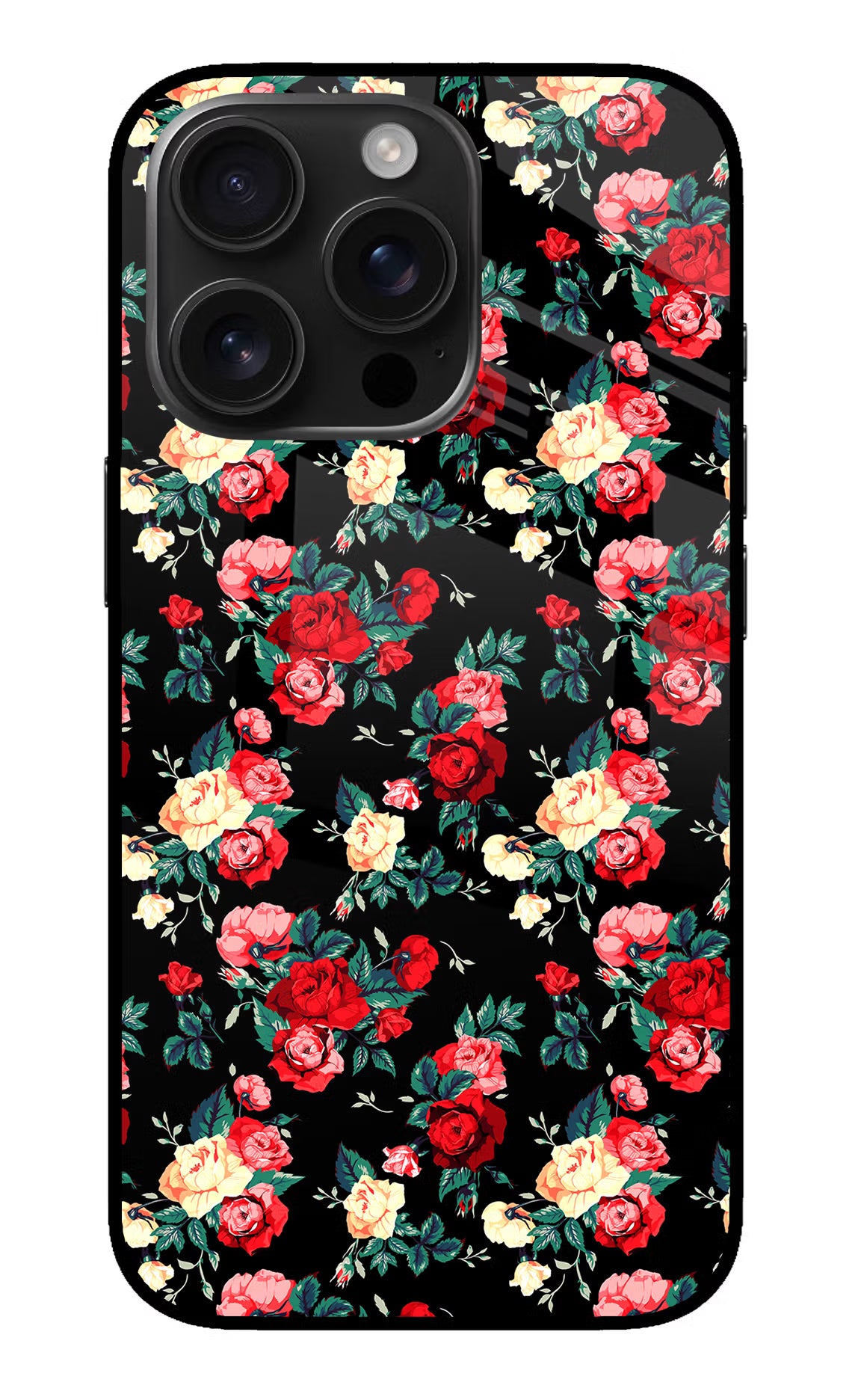 Rose Pattern iPhone 16 Pro Glass Case Back Cover by Casekaro