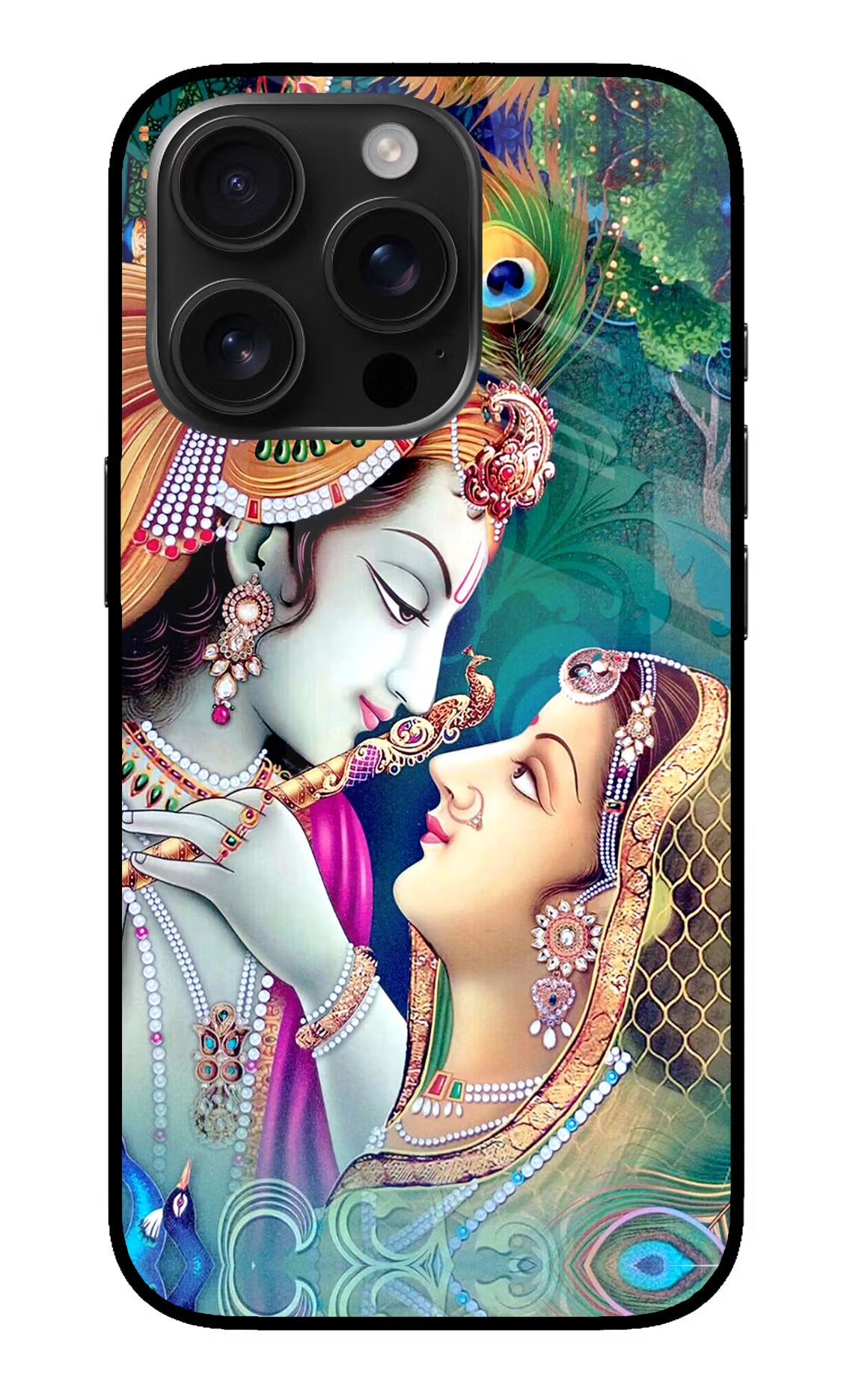 Lord Radha Krishna iPhone 16 Pro Glass Case Back Cover by Casekaro