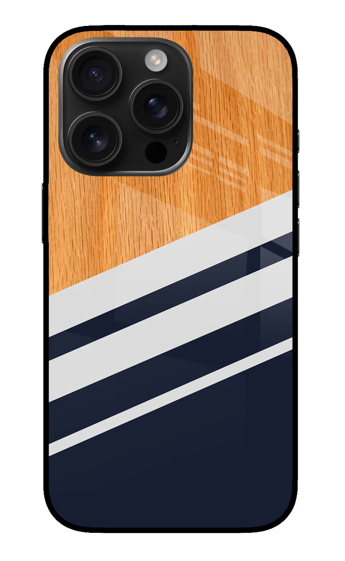 Blue and white wooden iPhone 16 Pro Glass Case Back Cover by Casekaro