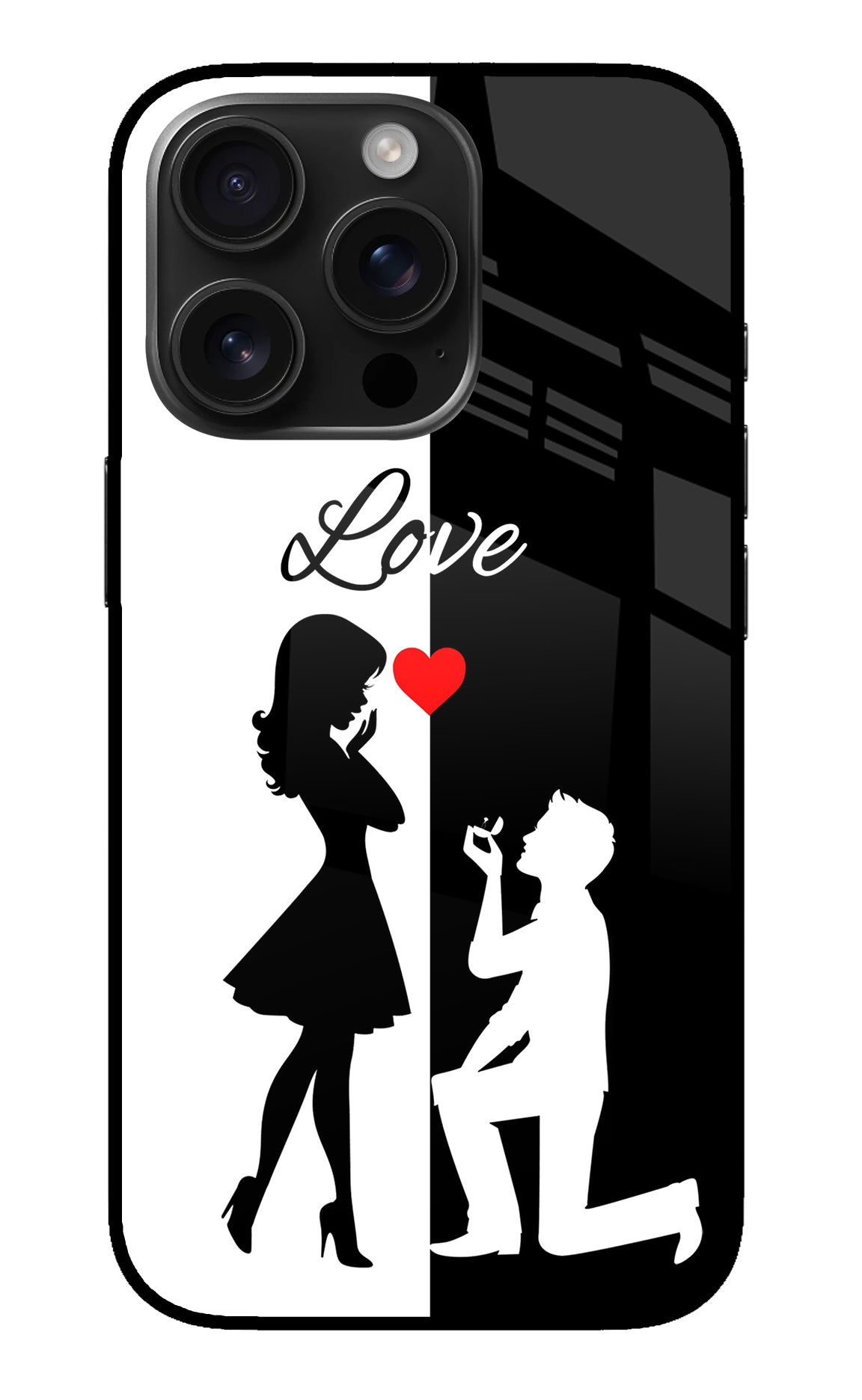 Love Propose Black And White iPhone 16 Pro Back Cover