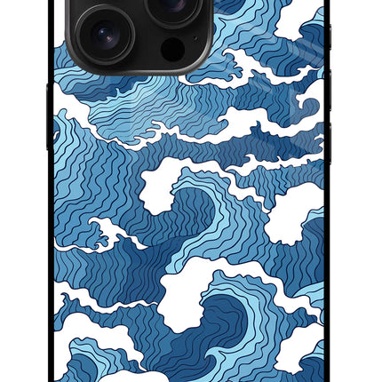 Blue Waves iPhone 16 Pro Glass Case Back Cover by Casekaro
