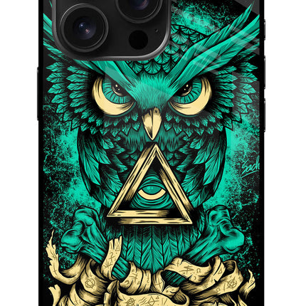 Green Owl iPhone 16 Pro Glass Case