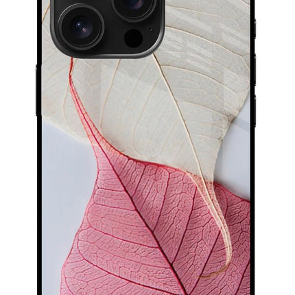 White Pink Leaf iPhone 16 Pro Glass Case Back Cover by Casekaro