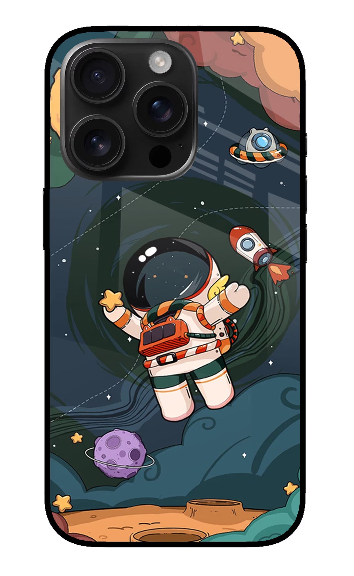 Cartoon Astronaut iPhone 16 Pro Glass Case Back Cover by Casekaro