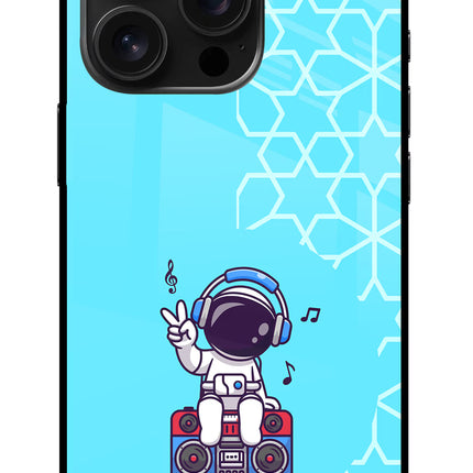 Cute Astronaut Chilling iPhone 16 Pro Glass Case Back Cover by Casekaro