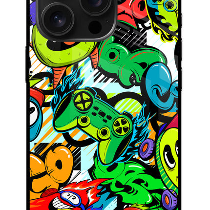 Game Doodle iPhone 16 Pro Glass Case Back Cover by Casekaro