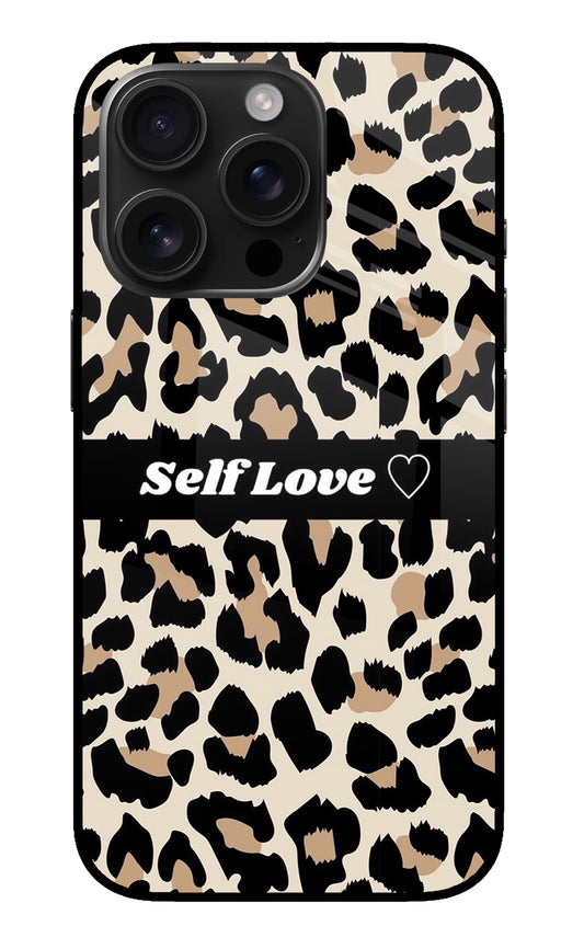 Leopard Print Self Love iPhone 16 Pro Glass Case