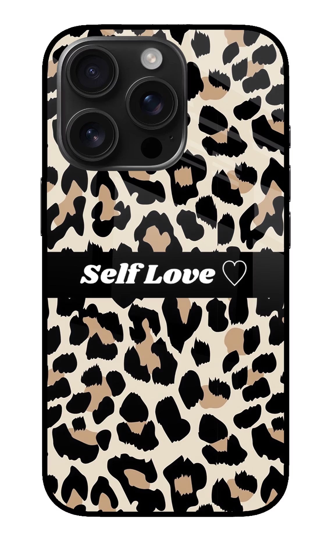 Leopard Print Self Love iPhone 16 Pro Glass Case Back Cover by Casekaro