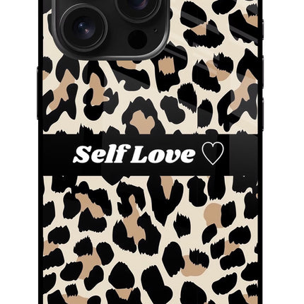 Leopard Print Self Love iPhone 16 Pro Glass Case