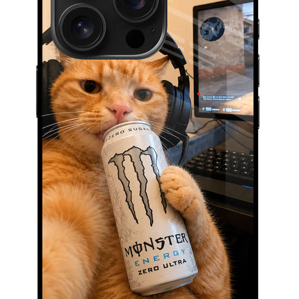 Gamer Cat Energy iPhone 16 Pro Glass Case