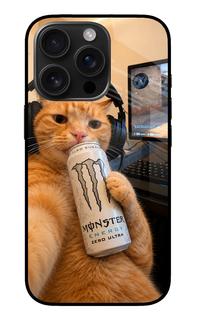 Gamer Cat Energy iPhone 16 Pro Glass Case