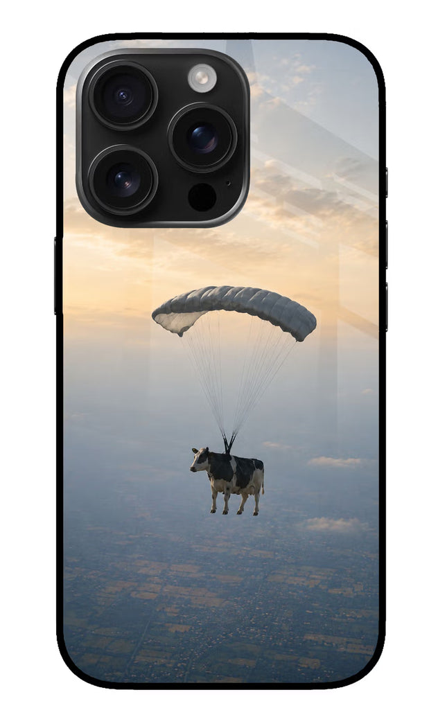 Skydiving Cow iPhone 16 Pro Glass Case