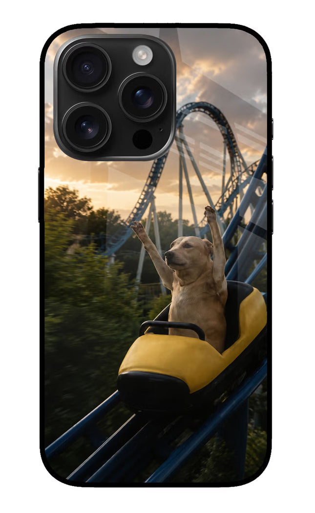 Rollercoaster Dog iPhone 16 Pro Glass Case