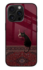 Midnight Cat iPhone 16 Pro Glass Case Back Cover by Casekaro