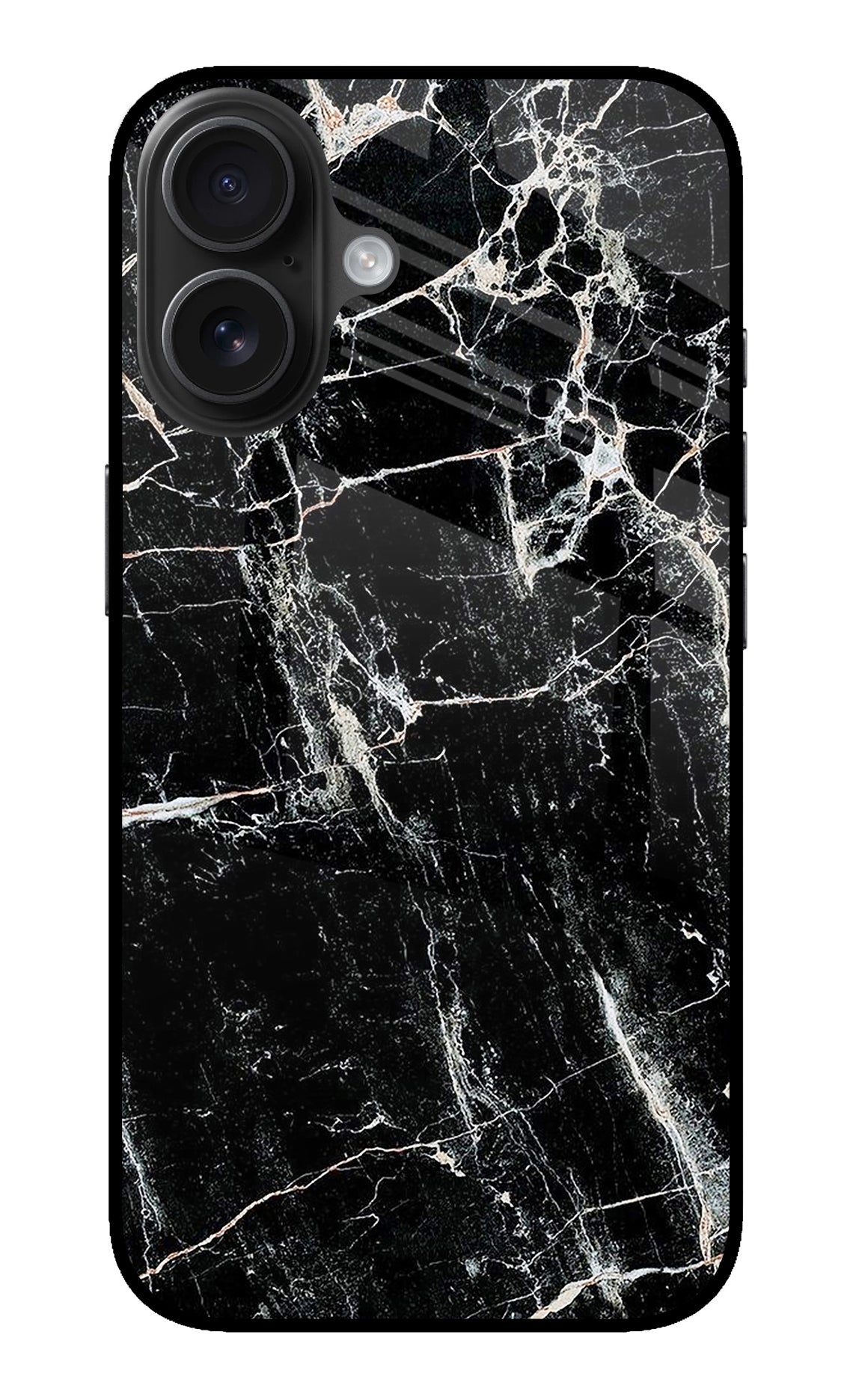 Black Marble Texture iPhone 16 Plus Glass Case