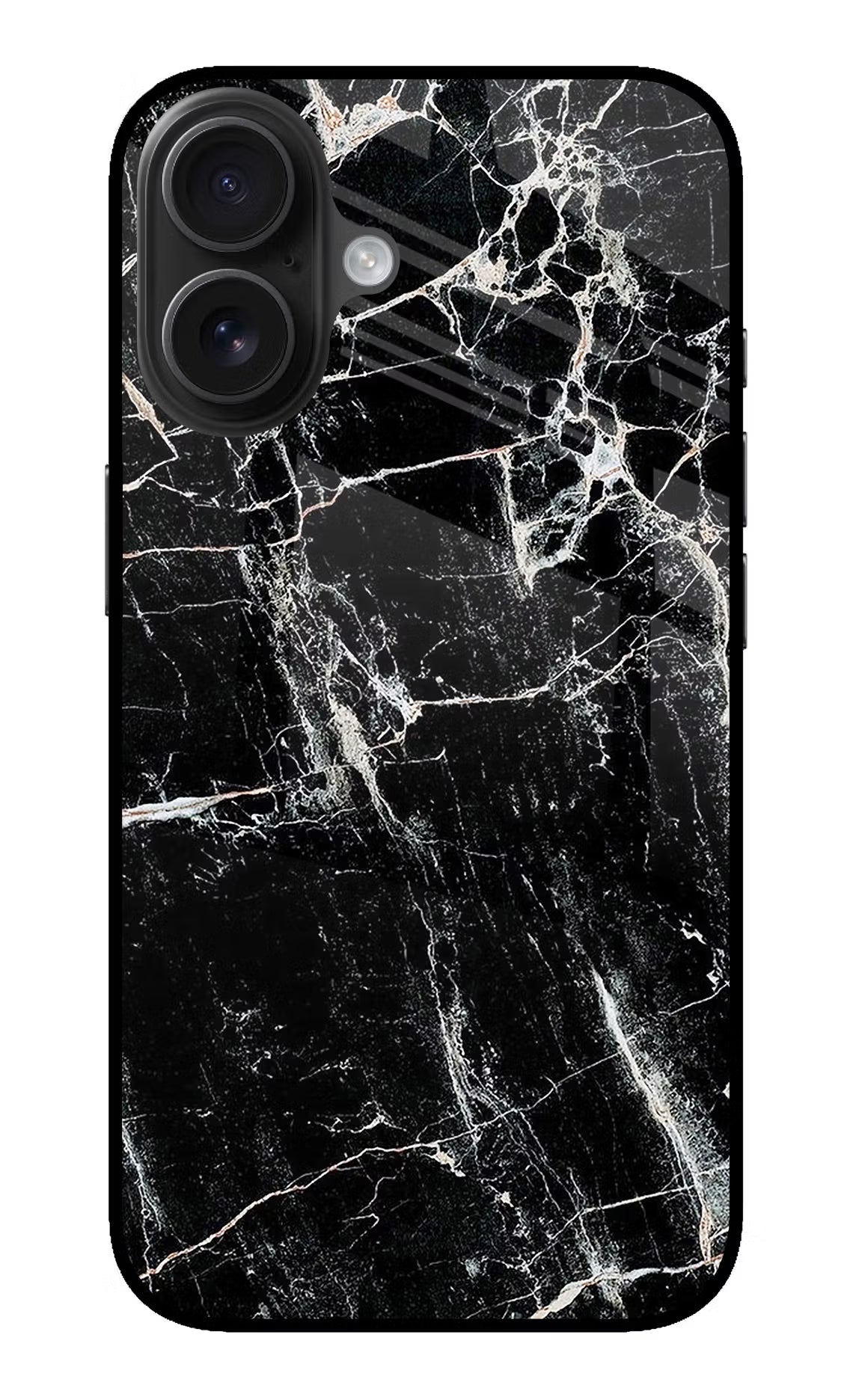 Black Marble Texture iPhone 16 Plus Glass Case Back Cover by Casekaro