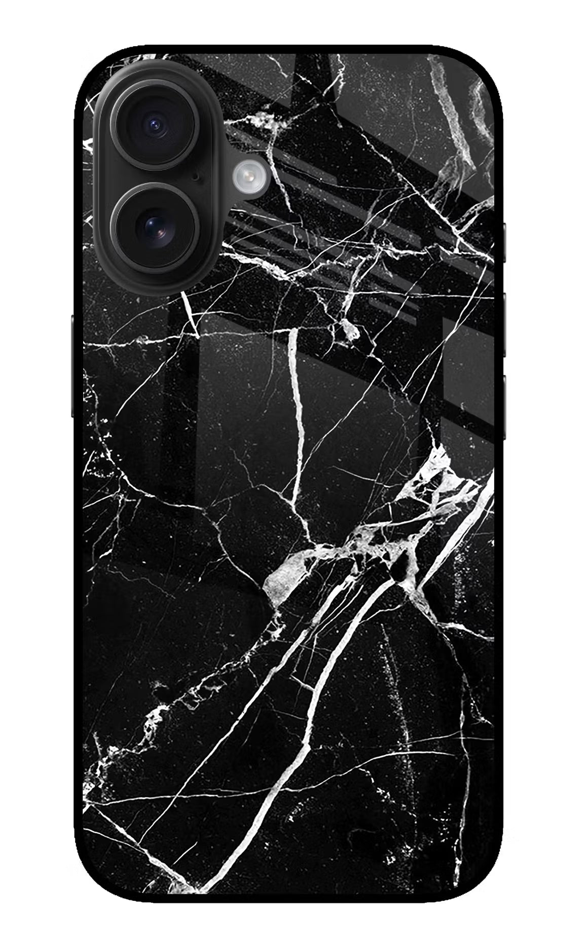 Black Marble Pattern iPhone 16 Plus Glass Case Back Cover by Casekaro