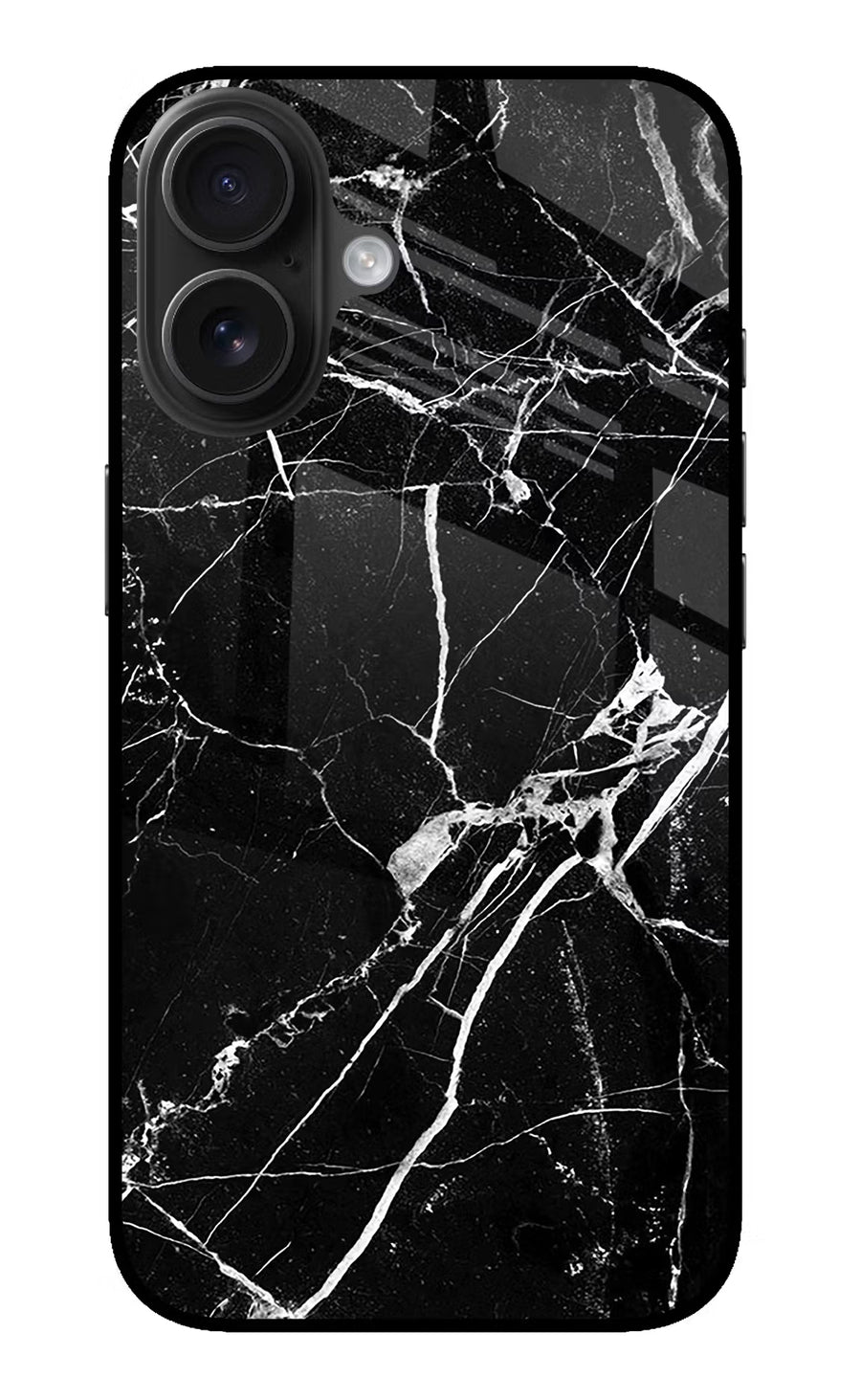 Black Marble Pattern iPhone 16 Plus Back Cover, Metal case