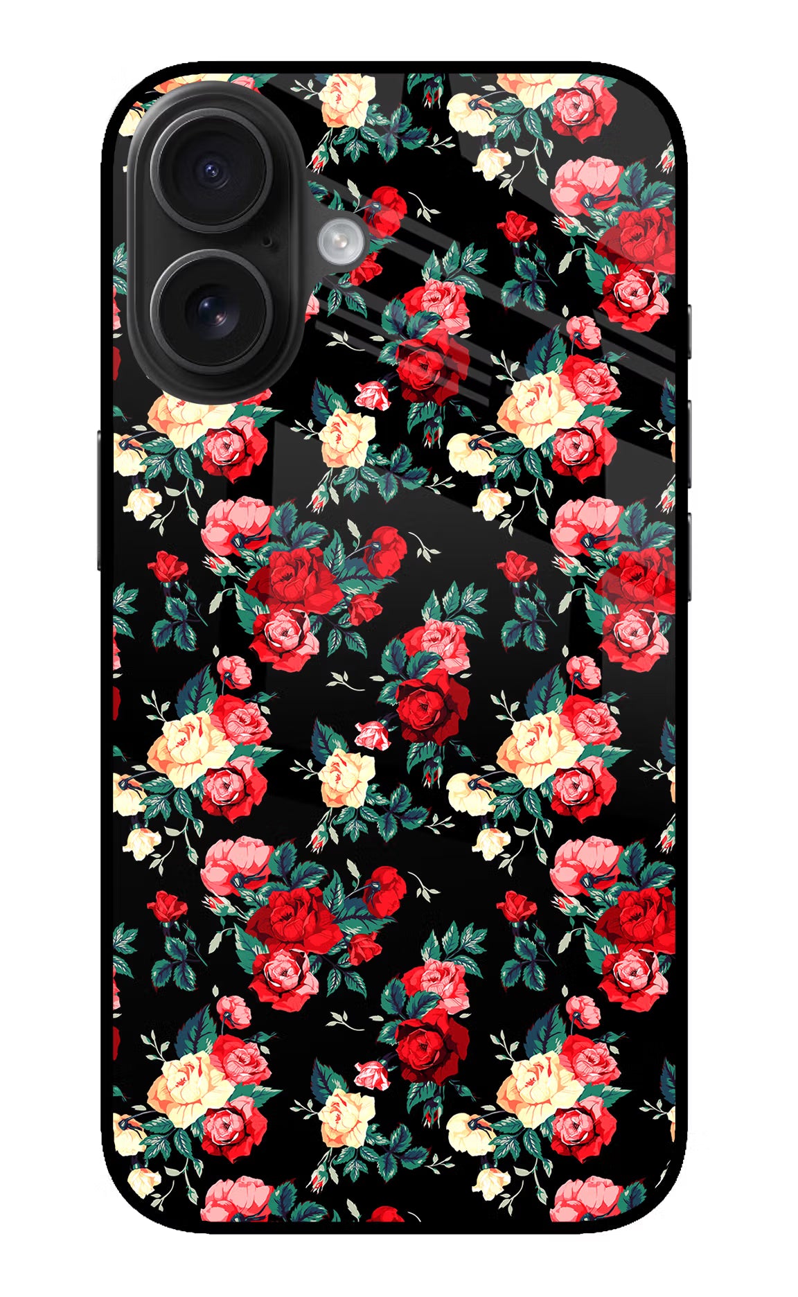 Rose Pattern iPhone 16 Plus Glass Case Back Cover by Casekaro