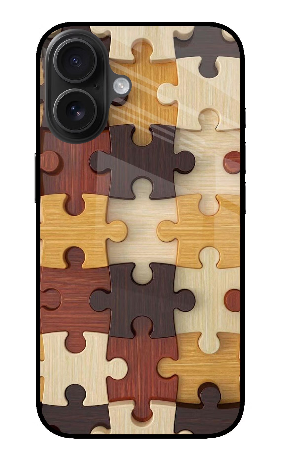 Wooden Puzzle iPhone 16 Plus Glass Case
