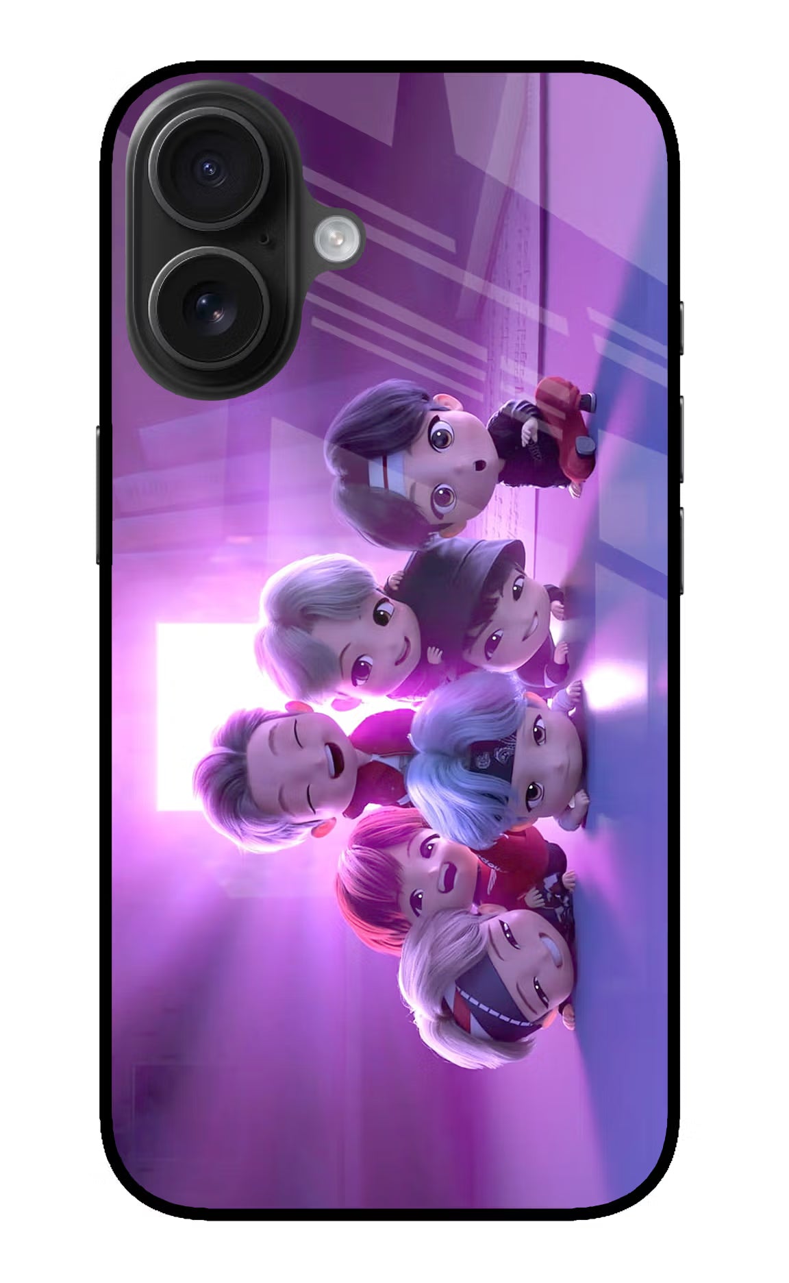 BTS Chibi iPhone 16 Plus Glass Case Back Cover by Casekaro