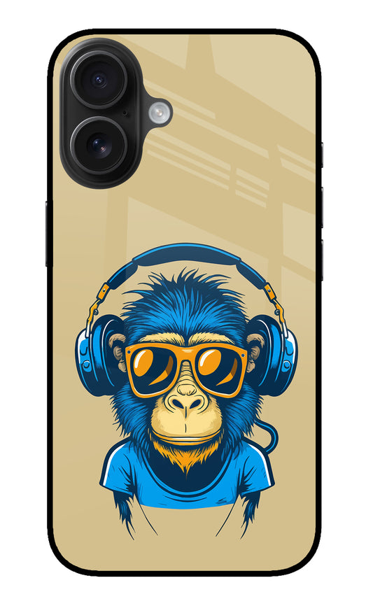 Monkey Headphone iPhone 16 Plus Glass Case