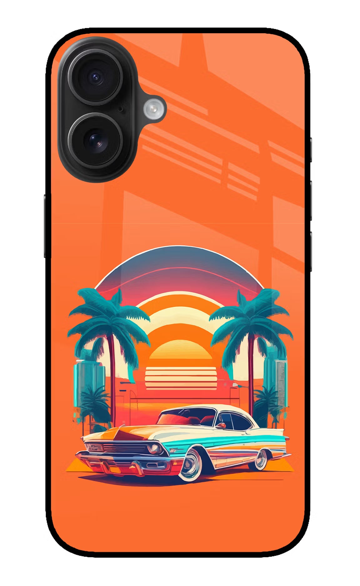 Palm Drive 80s iPhone 16 Plus Glass Case Back Cover by Casekaro