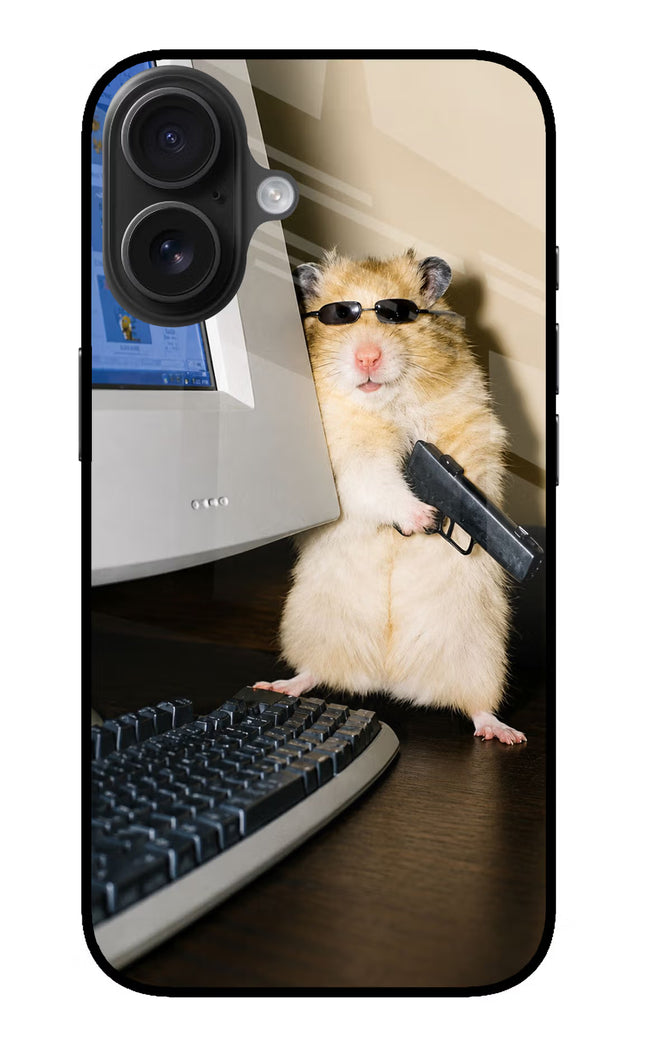 Hacker Hamster iPhone 16 Plus Glass Case